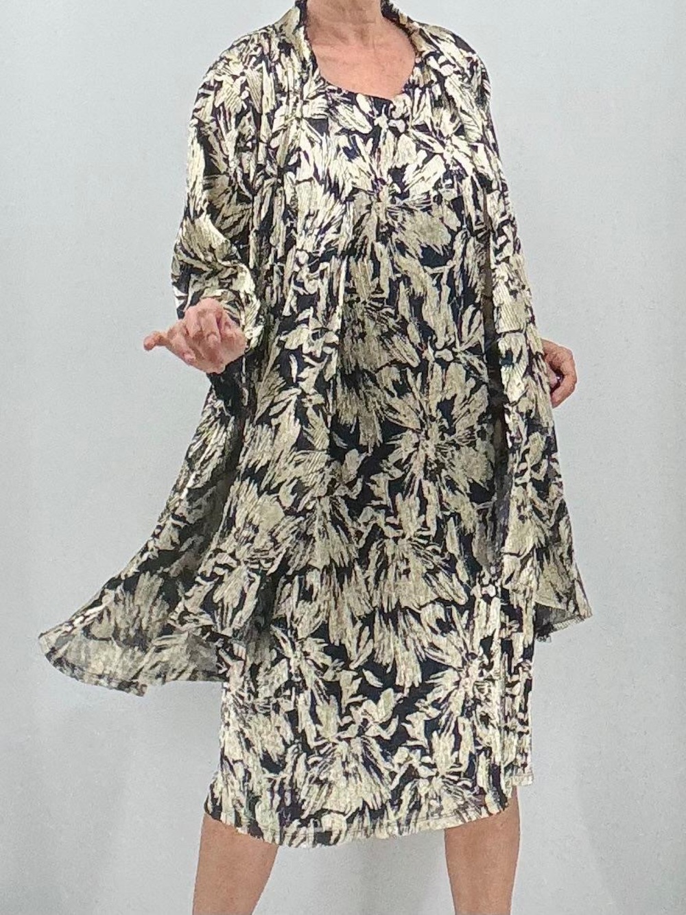 Catherines NEW Women’s Plus Size Foil Lame Print 2 Piece Jacket Dress Set NWT